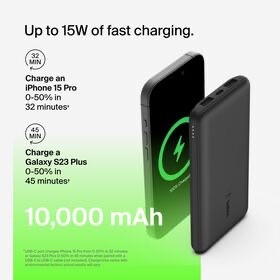 Belkin BoostCharge - Power bank - 10000 mAh Belkin 15 Watt 3 output connectors (24 pin USB-C, 2 x USB) black