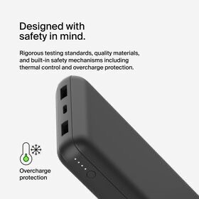Belkin BoostCharge - Power bank - 20000 mAh Belkin 15 Watt 3 A 3 output connectors (24 pin USB-C, 2 x USB) on cable: USB-C black