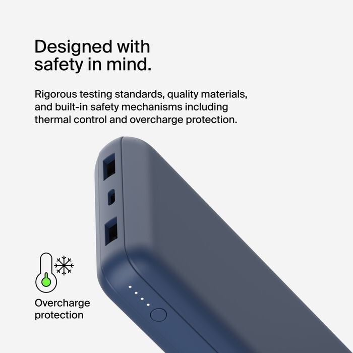 Belkin BoostCharge - Power bank - 20000 mAh Belkin 15 Watt 3 output connectors (USB, 24 pin USB-C) on cable: USB-C blue