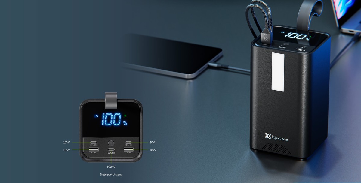 Klip Xtreme - Power bank - 24 pin USB-C Klip Xtreme 2 x 4 pin USB Type A / 3 x 24 pin USB-C Lithium polymer For Universal 100W 50.000mAh