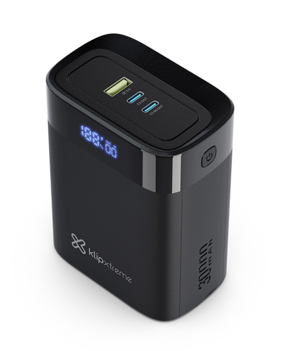 Klip Xtreme - Power bank - 24 pin USB-C Klip Xtreme 2 x 4 pin USB Type A / 3 x 24 pin USB-C Lithium polymer For Universal 140W 30.000mAh