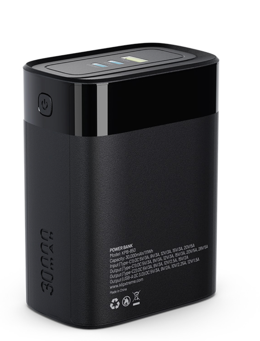 Klip Xtreme - Power bank - 24 pin USB-C Klip Xtreme 2 x 4 pin USB Type A / 3 x 24 pin USB-C Lithium polymer For Universal 140W 30.000mAh
