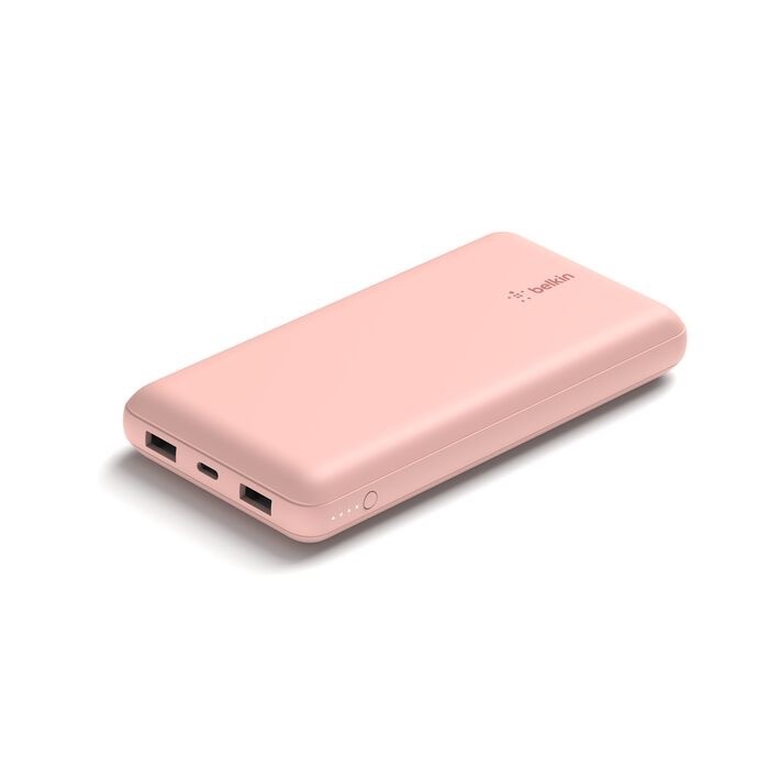 Belkin BoostCharge - Power bank - 20000 mAh Belkin 15 Watt 3 A 3 output connectors (24 pin USB-C, 2 x USB) on cable: USB-C rose gold