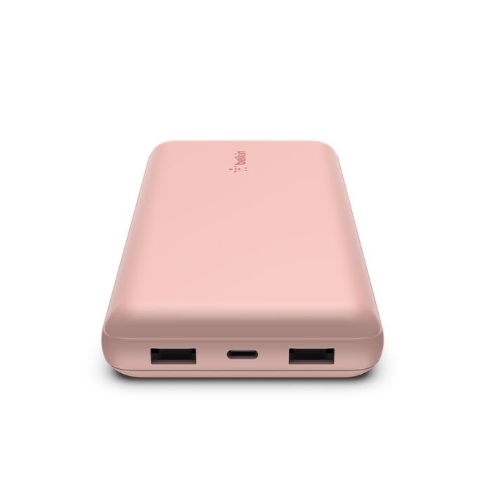 Belkin BoostCharge - Power bank - 20000 mAh Belkin 15 Watt 3 A 3 output connectors (24 pin USB-C, 2 x USB) on cable: USB-C rose gold