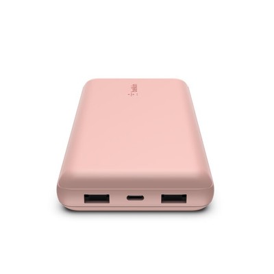 Belkin BoostCharge - Power bank - 20000 mAh Belkin 15 Watt 3 A 3 output connectors (24 pin USB-C, 2 x USB) on cable: USB-C rose gold