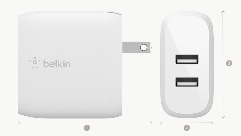 Belkin BOOST CHARGE - Wall charger - 24 Watt Belkin 4.8 A 2 output connectors (2 x USB) on cable: USB-C