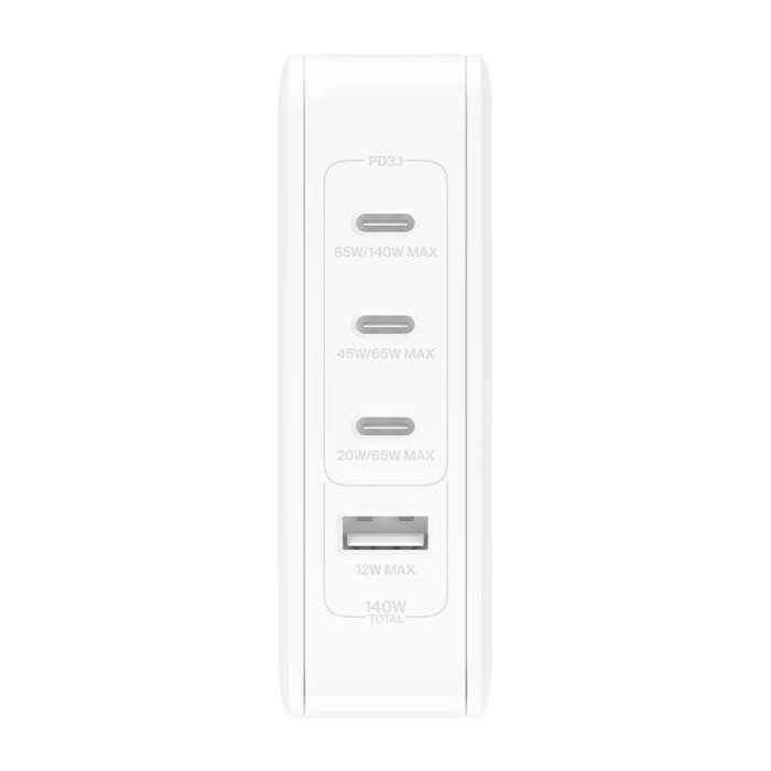 Belkin - Power adapter - GaN technology Belkin 140 Watt Fast Charge, Power Delivery 3.1 4 output connectors (3 x USB-C, USB) white