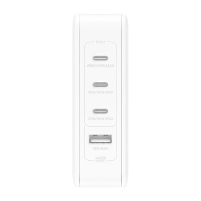 Belkin - Power adapter - GaN technology Belkin 140 Watt Fast Charge, Power Delivery 3.1 4 output connectors (3 x USB-C, USB) white