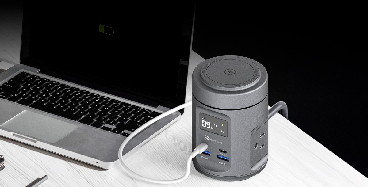 Klip Xtreme - Charging stand / battery charger - 65 Watt Klip Xtreme Power DC Nema Cellular phone / Laptop / Macbooks / Notebook / Tablet Wireless For Smartphones 7 in 1 Charger Station