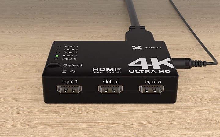 Xtech - 5-port to 1 HDMI switch - 4KUHD w remote control XHA-430