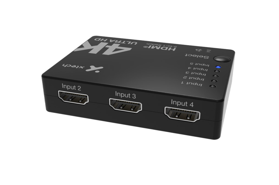 Xtech - 5-port to 1 HDMI switch - 4KUHD w remote control XHA-430
