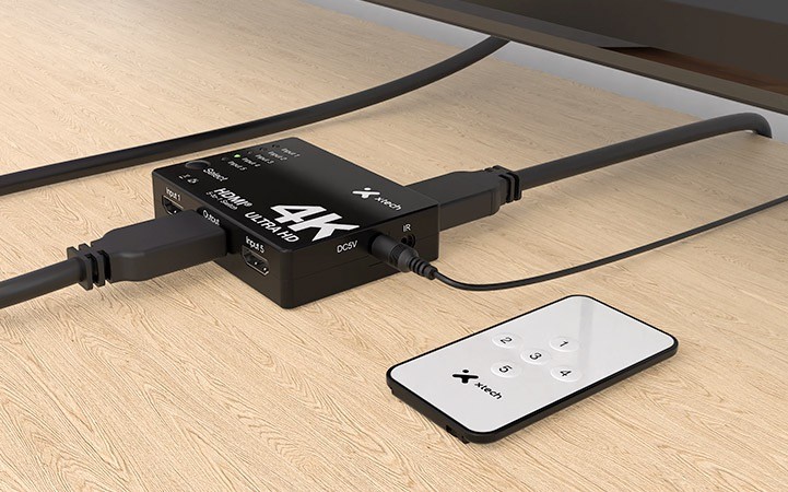 Xtech - 5-port to 1 HDMI switch - 4KUHD w remote control XHA-430
