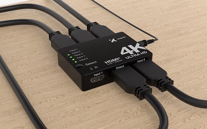 Xtech - 5-port to 1 HDMI switch - 4KUHD w remote control XHA-430