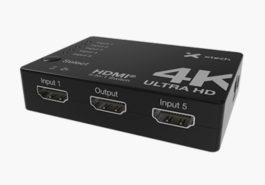 Xtech - 5-port to 1 HDMI switch - 4KUHD w remote control XHA-430