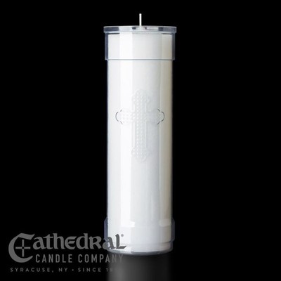 Candles : Inserta-Lite Set | 7-Day Clear - with Cross | Candle with Cross & Clear Glass Re-usable Vase/Candle Holder For Altar or Devotional use