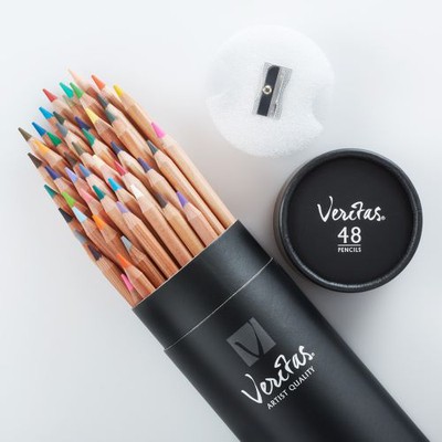 Color Pencils - 'Veritas'   - Set of 48  & Sharpener in Cylinder Tube for Storage
