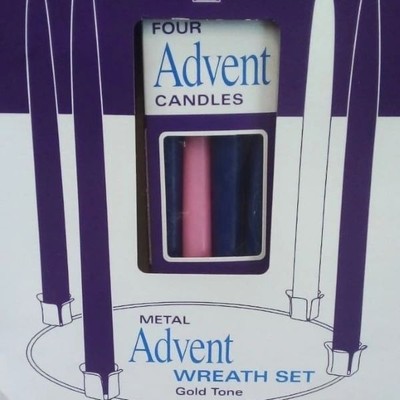Candles - Advent Candles - Wreath & Candle Set - Metal Wreath - Gold - and  4 Taper Candles - Boxed - 2 available
