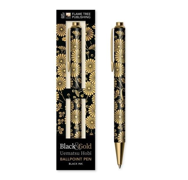 Decorative Ballpoint Pen  | Uematsu Hobi: Black & Gold Chrysanthemums  | Gift Boxed  |  By Flame Tree  | 1 Available