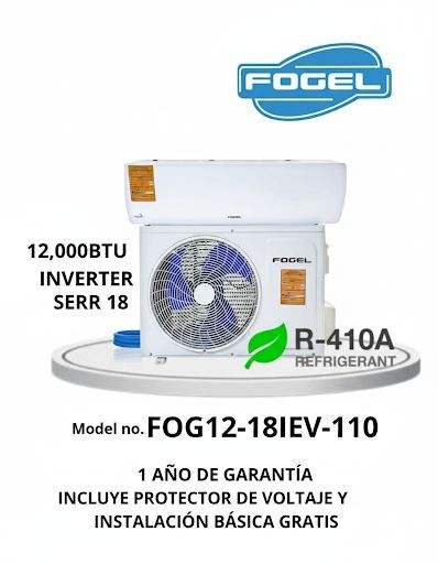 Aire Acondicionado Fogel Inverter SEER 18 - 12000 BTU - 110v model: FOG12-18IEV-110