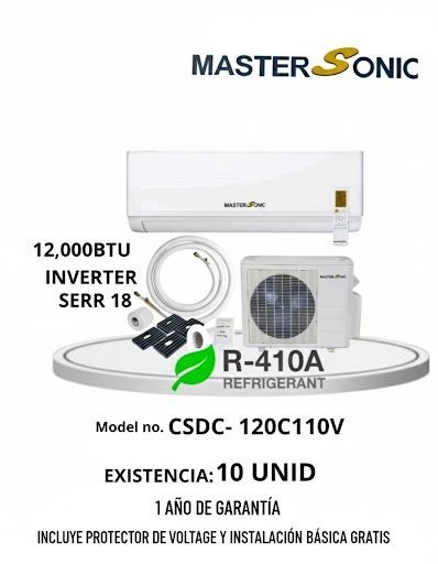 Aire Acondicionado Master Sonic Inverter SEER 18 - 12000 BTU - 110v model: CSDC-120C110V
