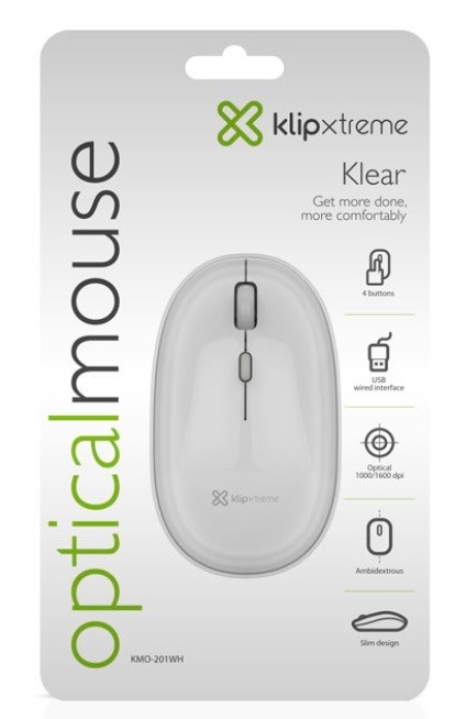 Mouse Klip klear 4 botones 1800dpi blanco