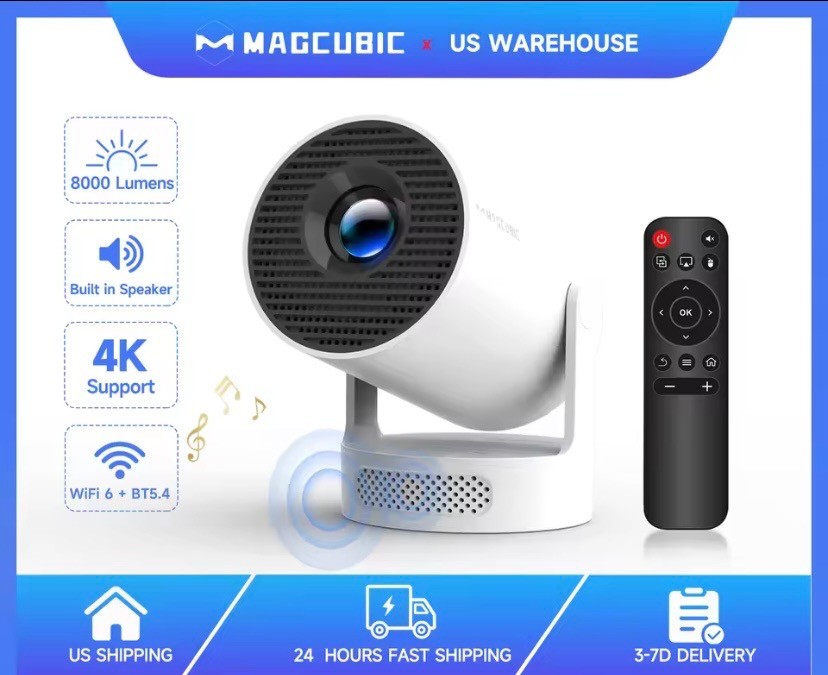Magcubic HY300 Pro + proyector 4K 720P con altavoz de 5W Android 11 8000 lúmenes WiFi 6 BT5.4 proyector de cine en casa de vídeo al aire libre