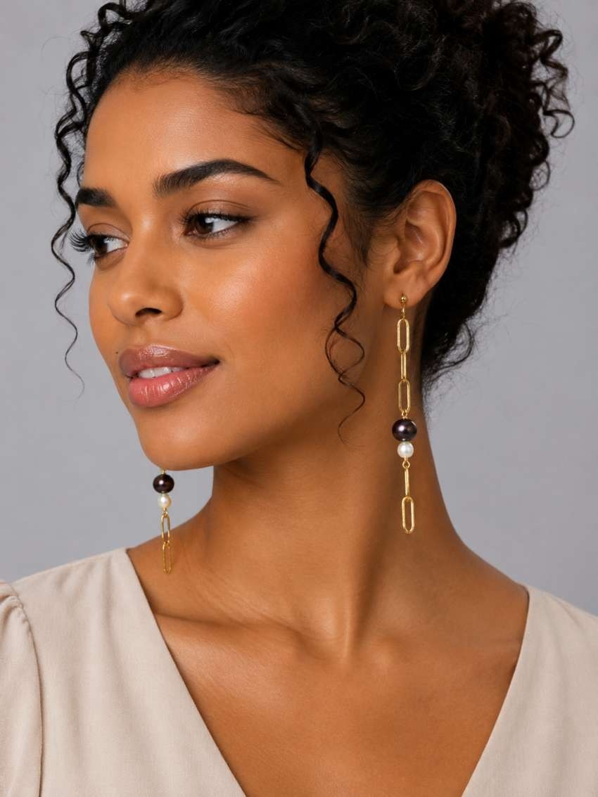 Gold Pearl Ascent Drop Earrings