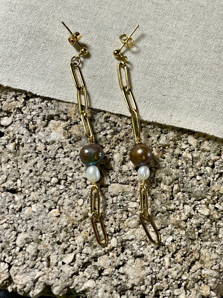 Gold Pearl Ascent Drop Earrings