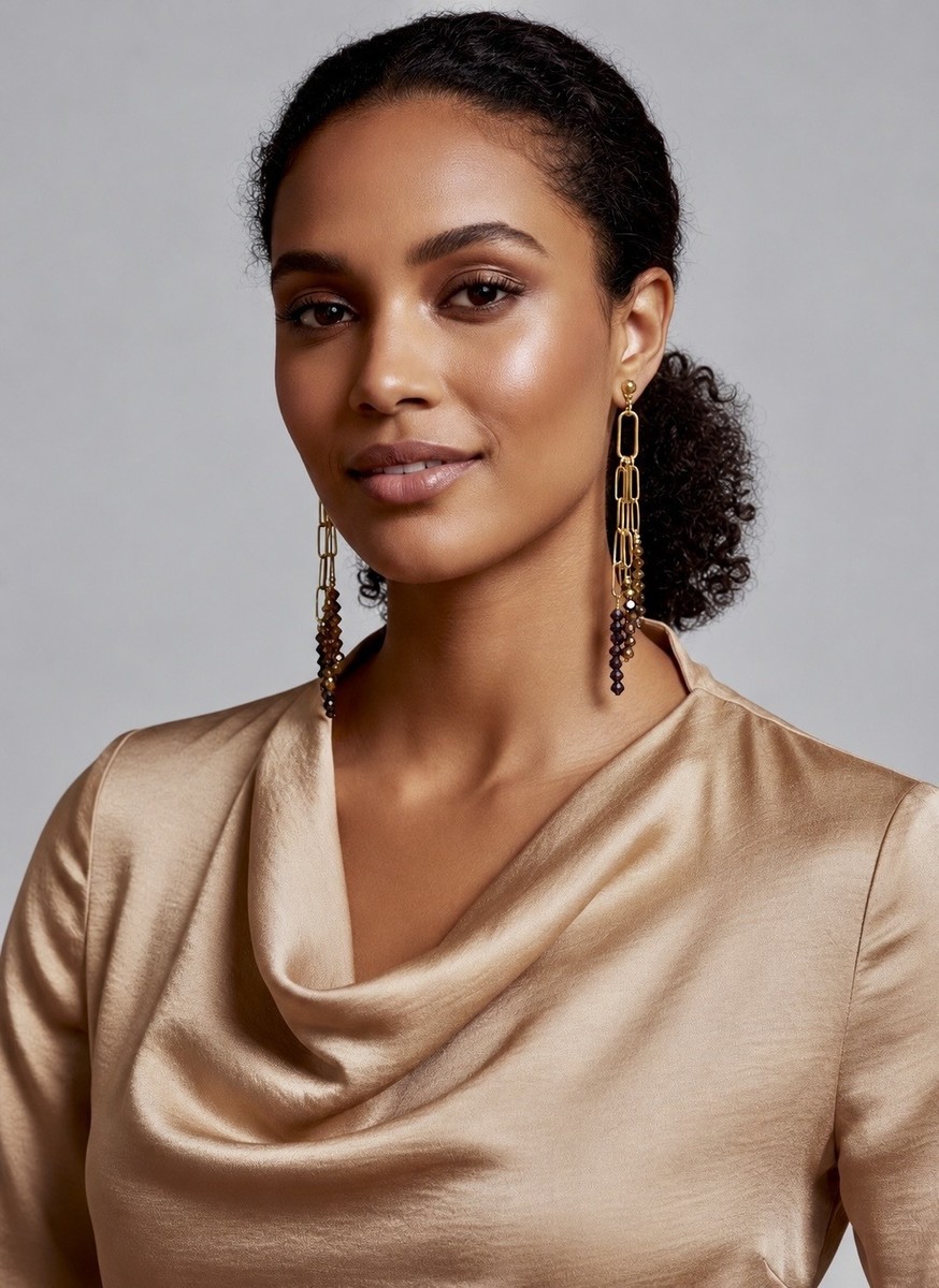 Faceted gold link fringe earrings