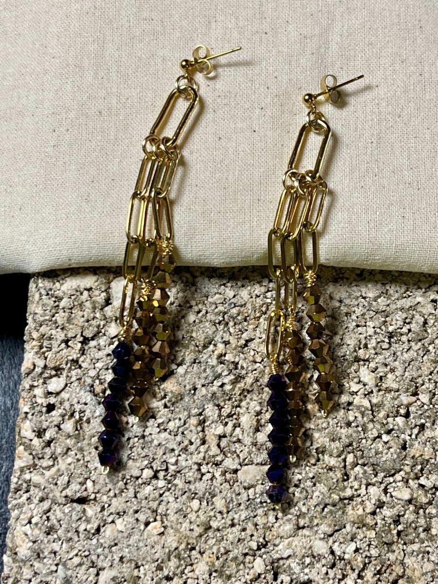 Faceted gold link fringe earrings