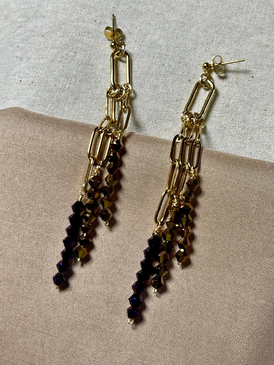 Faceted gold link fringe earrings