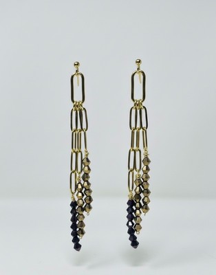 Faceted gold link fringe earrings