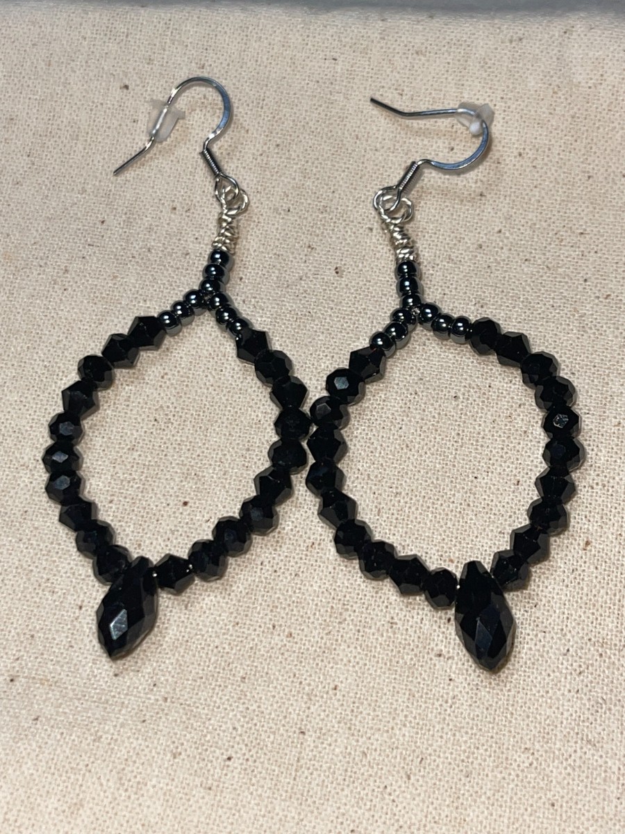 Black Teardrop Loop Earrings
