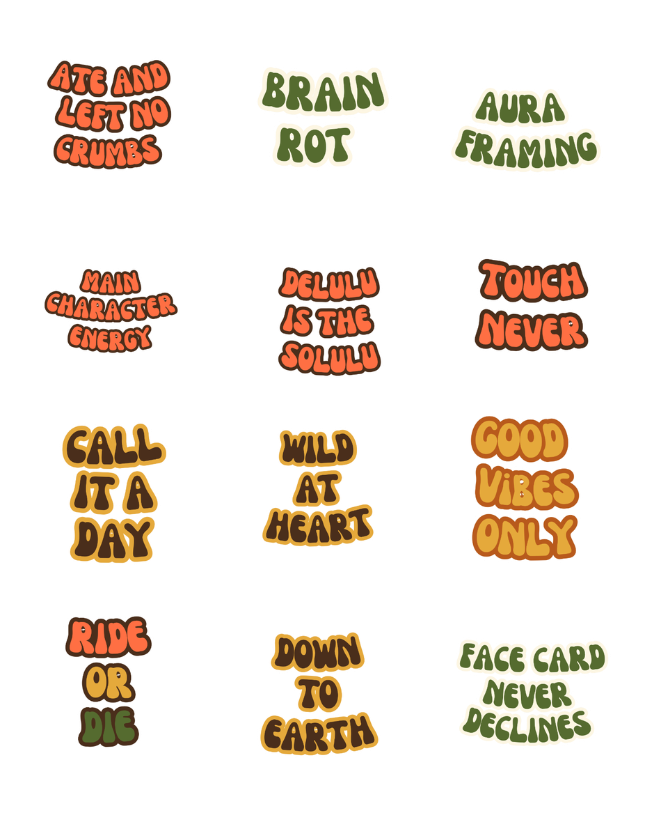 GLBAM Gen Z Slang Retro Sticker Bundle PNG