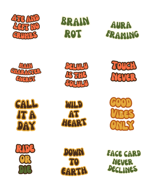 GLBAM Gen Z Slang Retro Sticker Bundle PNG