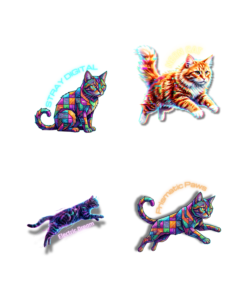 Neon Cyber Cat PNG Digital Asset Bundle (