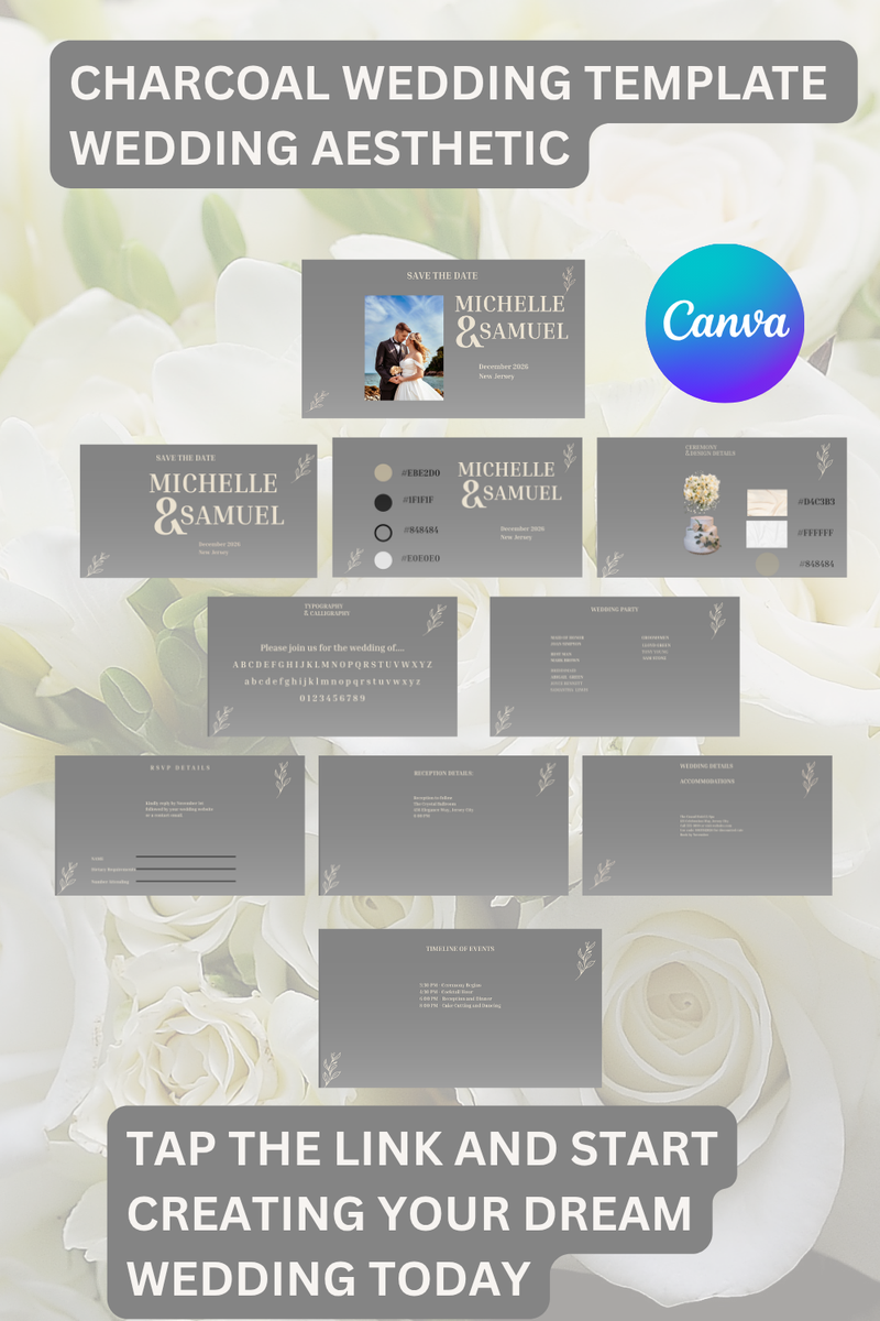 Charcoal Wedding Suite Template canva