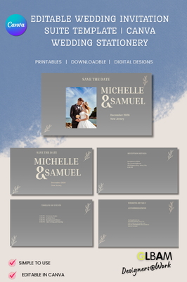 Charcoal Wedding Suite Template canva