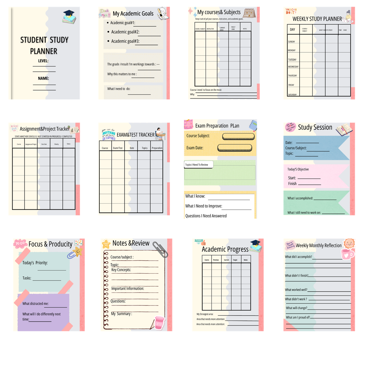 Student Study Planner PDF Printable