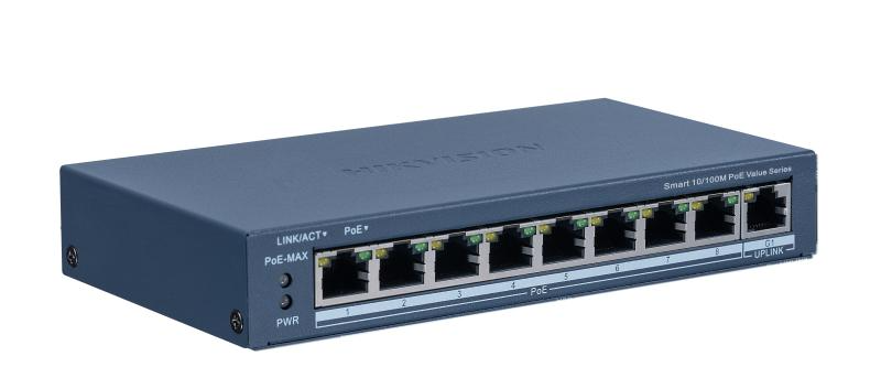 SWITCH HIKVISION DS-3E1309P-EI/M 8 PUERTOS POE FAST ETHERNET 10/100 MBPS / 1 PUERTO GIGABIT RJ45 ADMINISTRABLE  AZUL