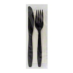 7" Black Pet Fork & Knife - Wrapped