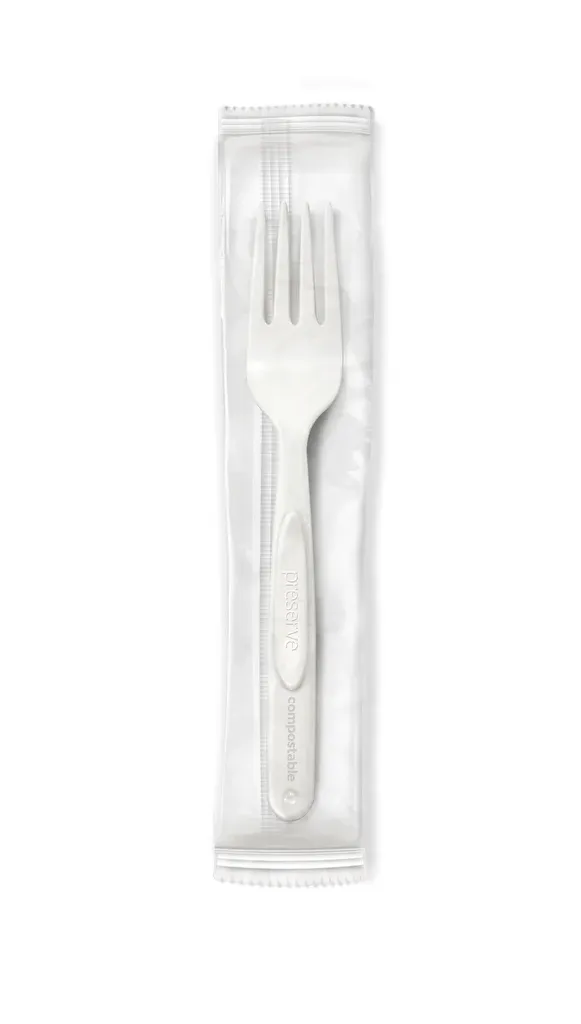6" White Pet Fork w/Napkin - Wrapped