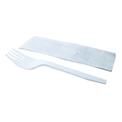 6" White Pet Fork w/Napkin - Wrapped