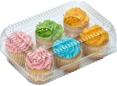 Clear Cupcake Container w/Hinge & 6 Compartment
