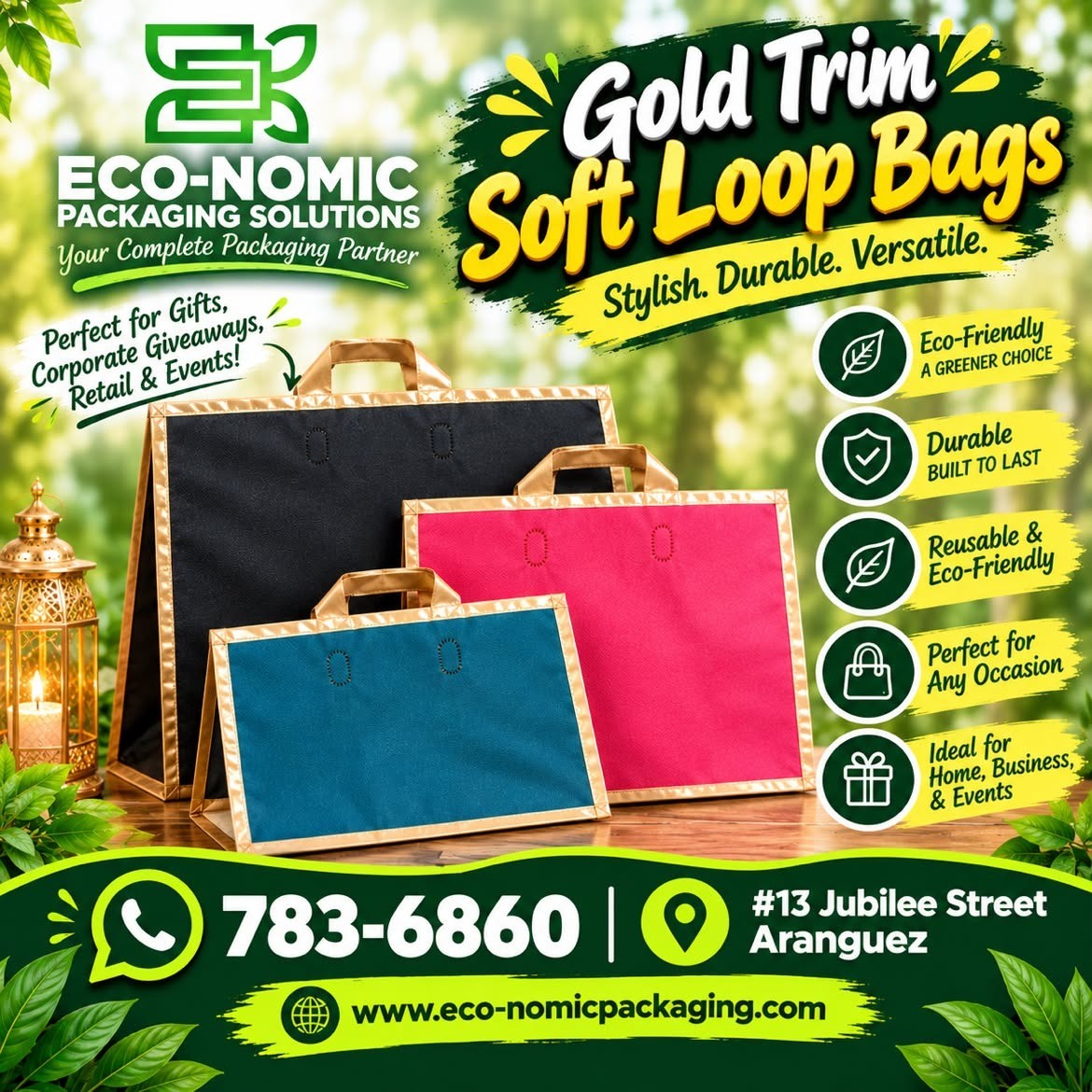 Gold Trim Soft Loop Bags-50pk