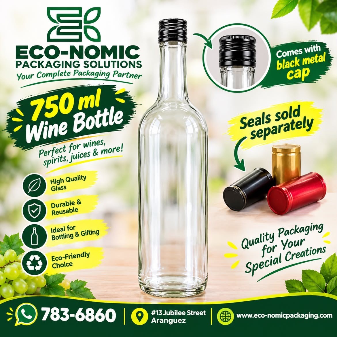 750ml Wine Bottle (black metal cap)-12