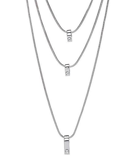 Crystal & Silvertone Layer Pendant Necklace