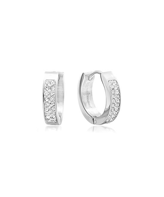 Crystal & Stainless Steel Pavé Hoop Earrings