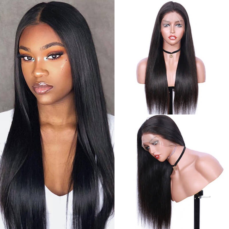 13X4 Silky Straight Brazilian Virgin Hair Lace Front Wigs