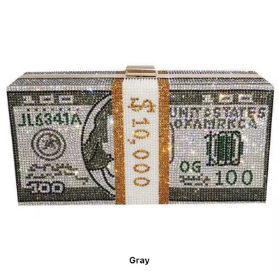 Grey Crystal Money Bag